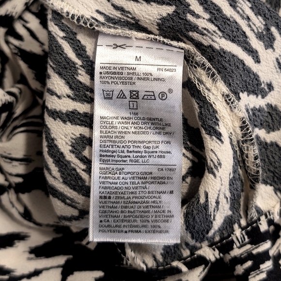 Gap Black Off White Patterned Cinched Waist Long Sleeve Dress Size Medium - Picture 10 of 11